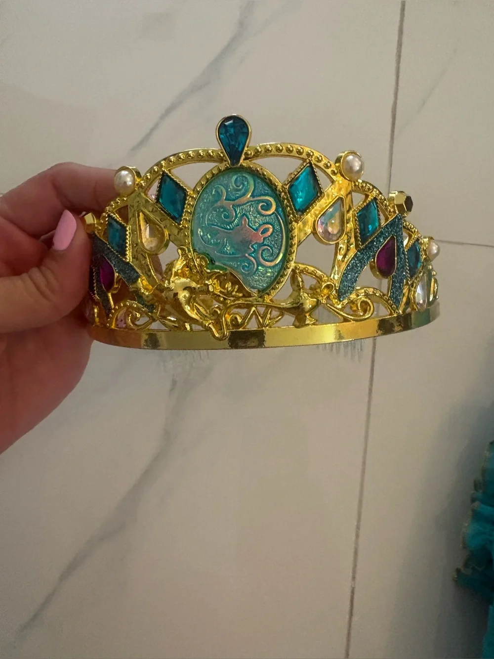 Disney Girls Jasmine Princess Costume, Size 7/8, Turquoise with Gold Trim